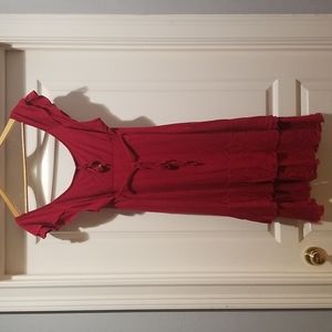 Dark red peasant dress, stretchy